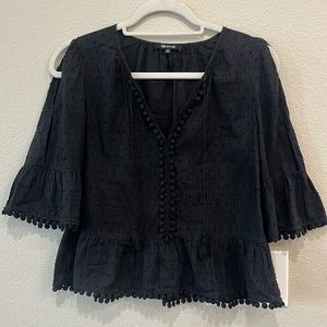 Madewell peasant too with embroidery detail, 3/4 sleeve, black perfect condition